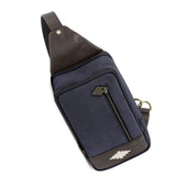 Pequeno Crossbody Bag - Brown Leather and Navy Canvas