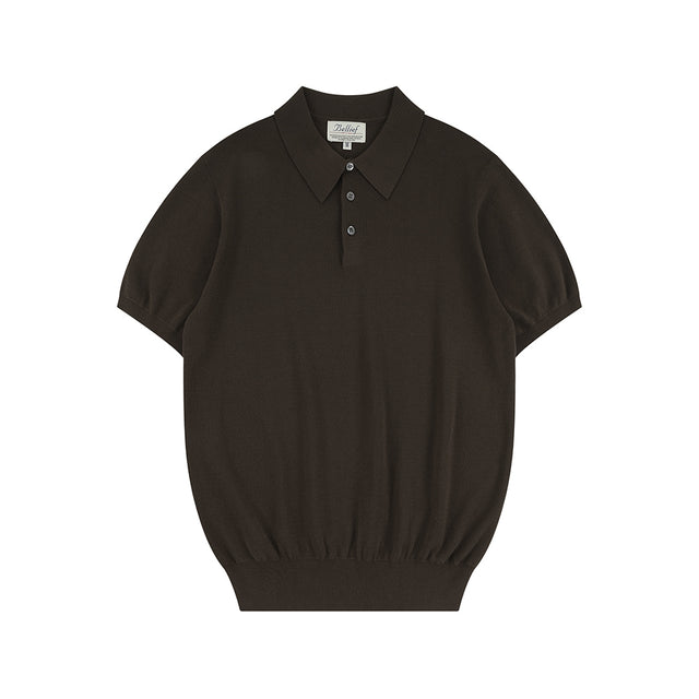 Essential Hard Twist Cotton Short Sleeve Polo Knit (Brown)