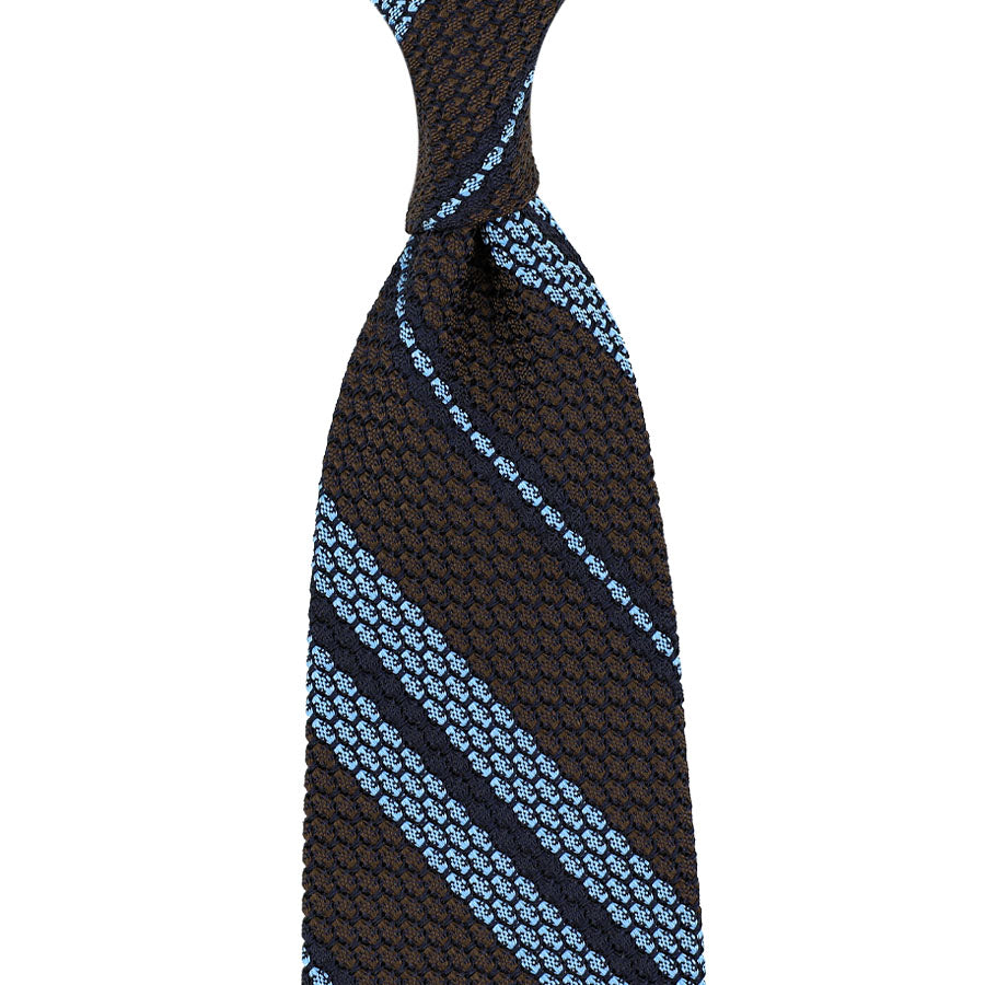 Striped Grenadine Garza Grossa Silk Tie Brown