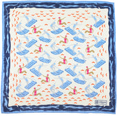 Beach Motif Wool / Silk Pocket Square - White - 40x40cm