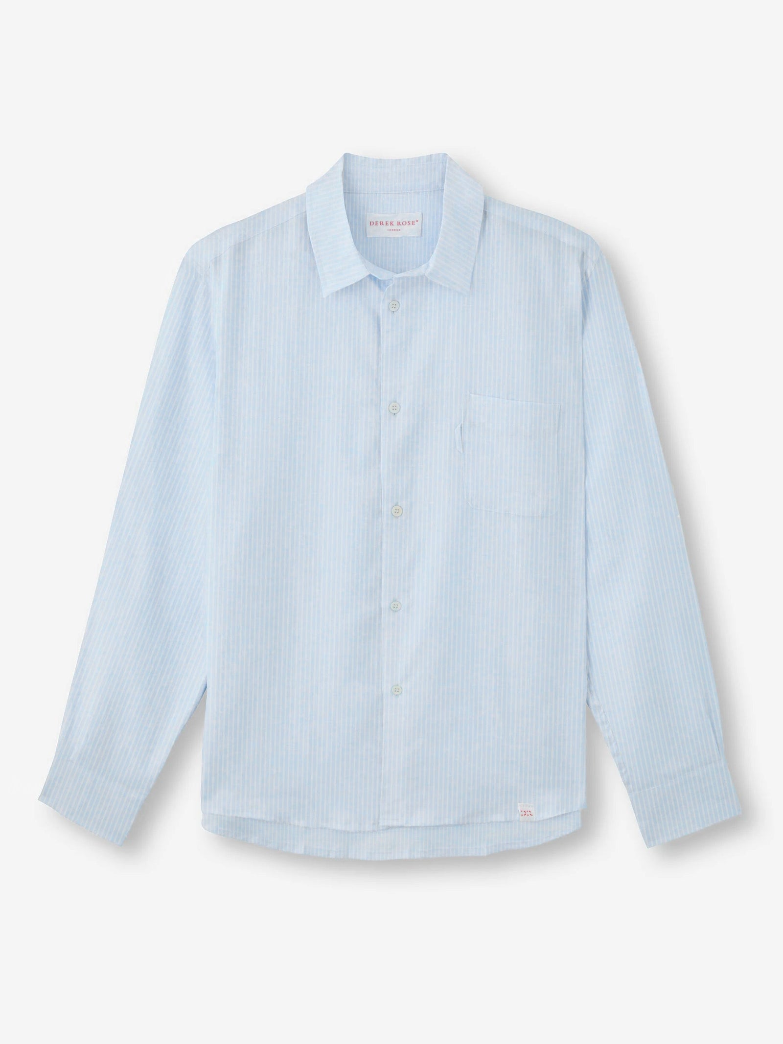 Men's Long Sleeve Shirt Malibu Woven Linen Light Blue and White Stripe