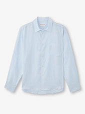 Men's Long Sleeve Shirt Malibu Woven Linen Light Blue and White Stripe