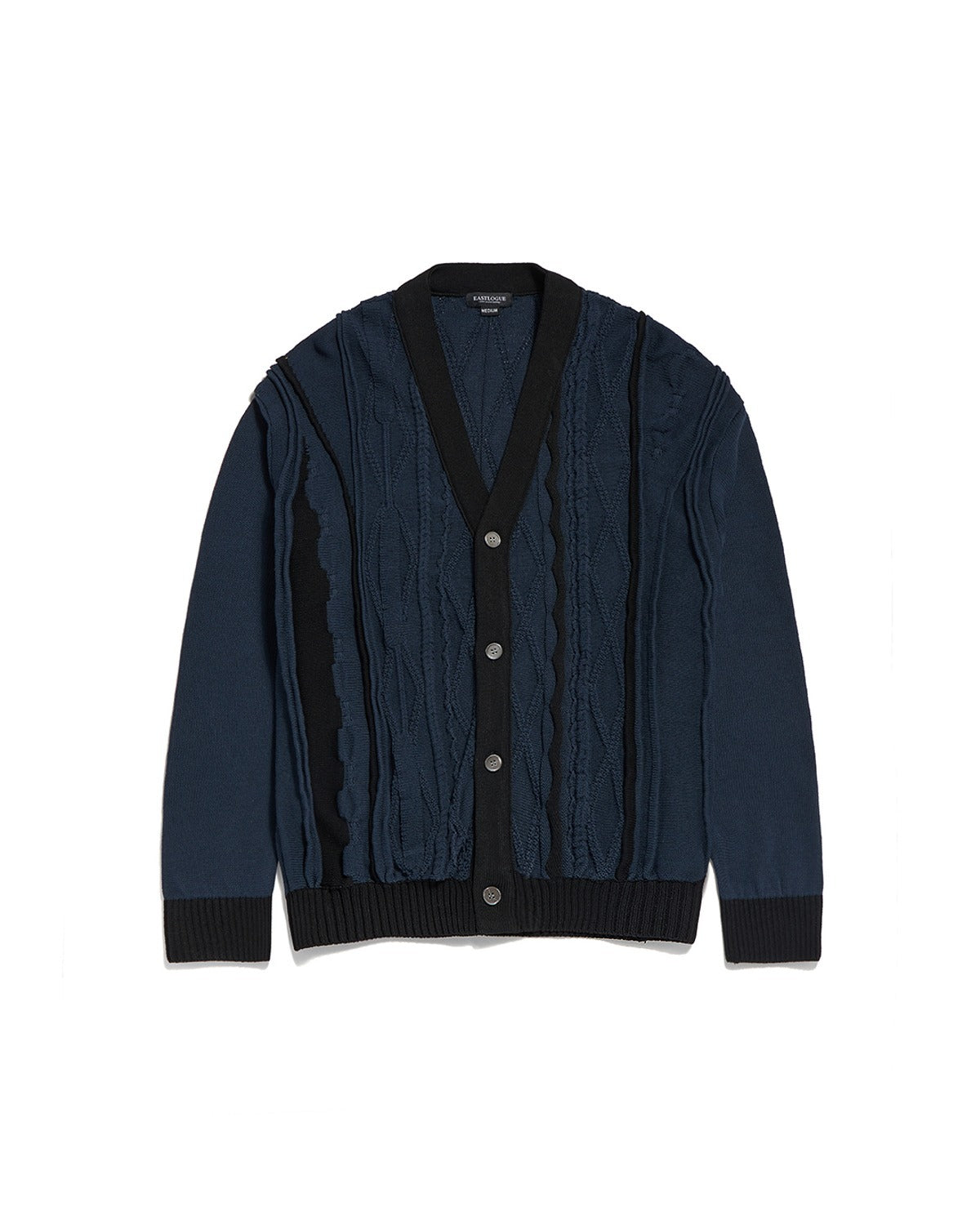 ASYMMETRICAL CABLE CARDIGAN / D.NAVY