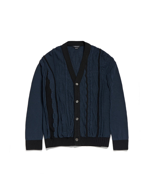 ASYMMETRICAL CABLE CARDIGAN / D.NAVY
