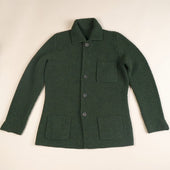 Single Breasted Cashmere And Merino Knitted Jacket In Dark Green