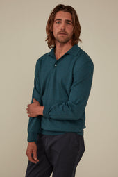 Daylesford Merino Long Sleeved Polo Petrol