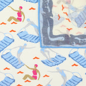 Beach Motif Wool Silk Pocket Square White 40x40cm