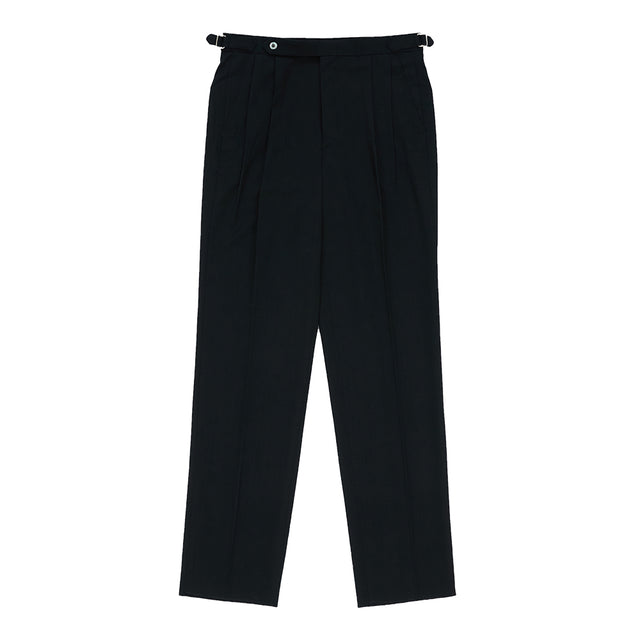 Wool adjust Double Pleat relaxed Trouser (Black)