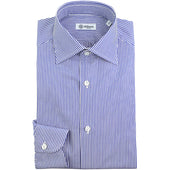 Poplin Semi Spread Shirt - White / Blue - Pencil Stripe