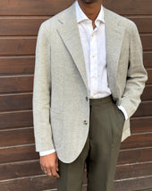 Sport Jacket Grey Herringbone Wool Silk Linen