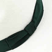 Panama Hat Ivory Forest Green Ribbon Llano