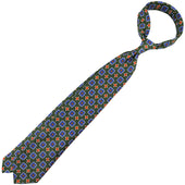 Floral Printed Silk Linen Tie Green Hand Rolled