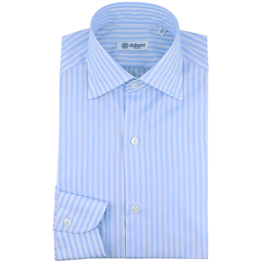 Poplin Semi Spread Shirt White Ticking Stripe