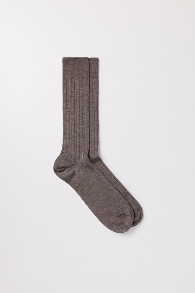 Light Brown Merino Sock Ribbed Italian Wool Asket