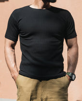 1950s Ribbed Cotton-Spandex Blend T-Shirt - Black