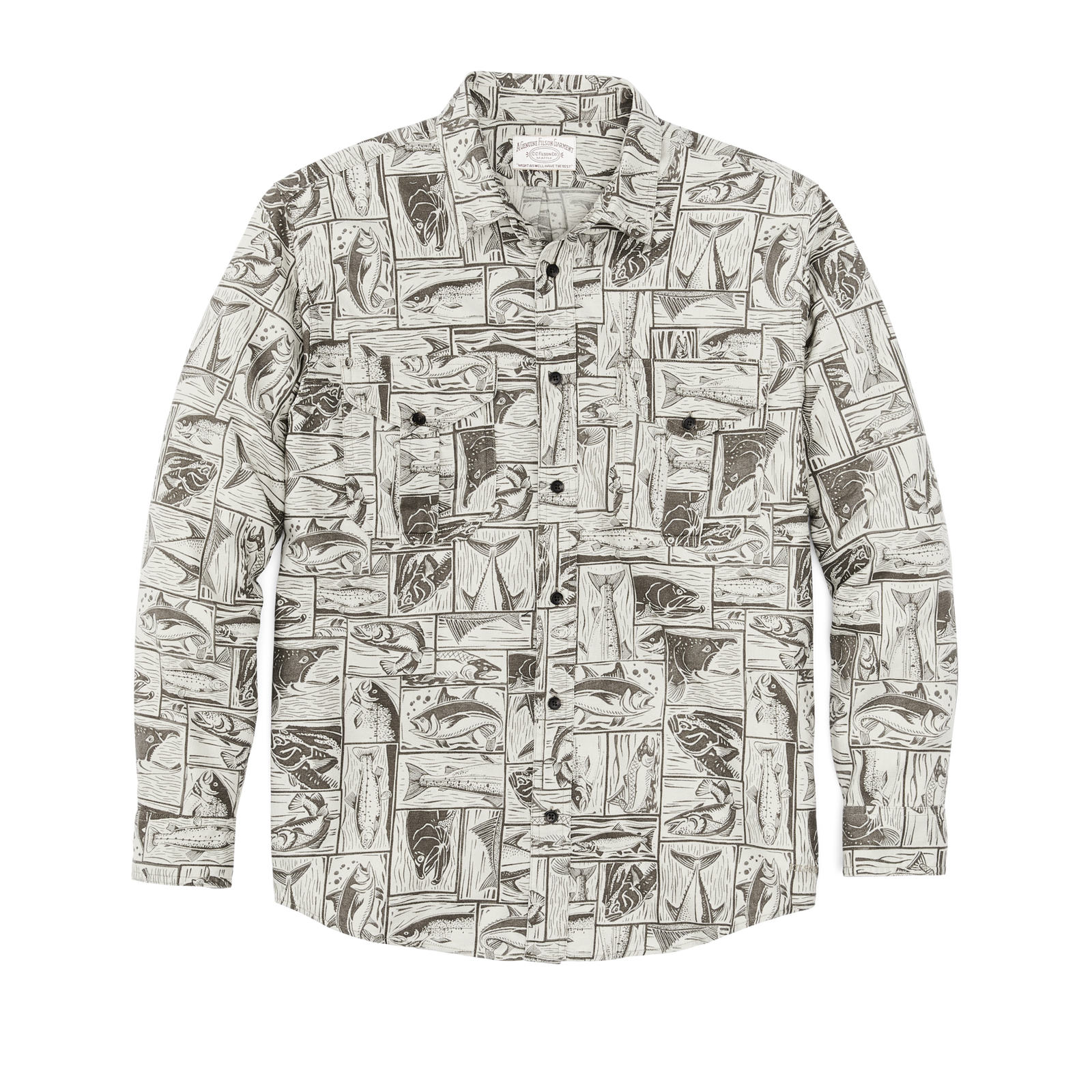 Lightweight Alaskan Guide Shirt - Stone Brown Cutwork Fish Print