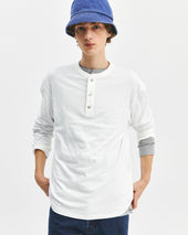 Henley Neck L S T Shirts Off White