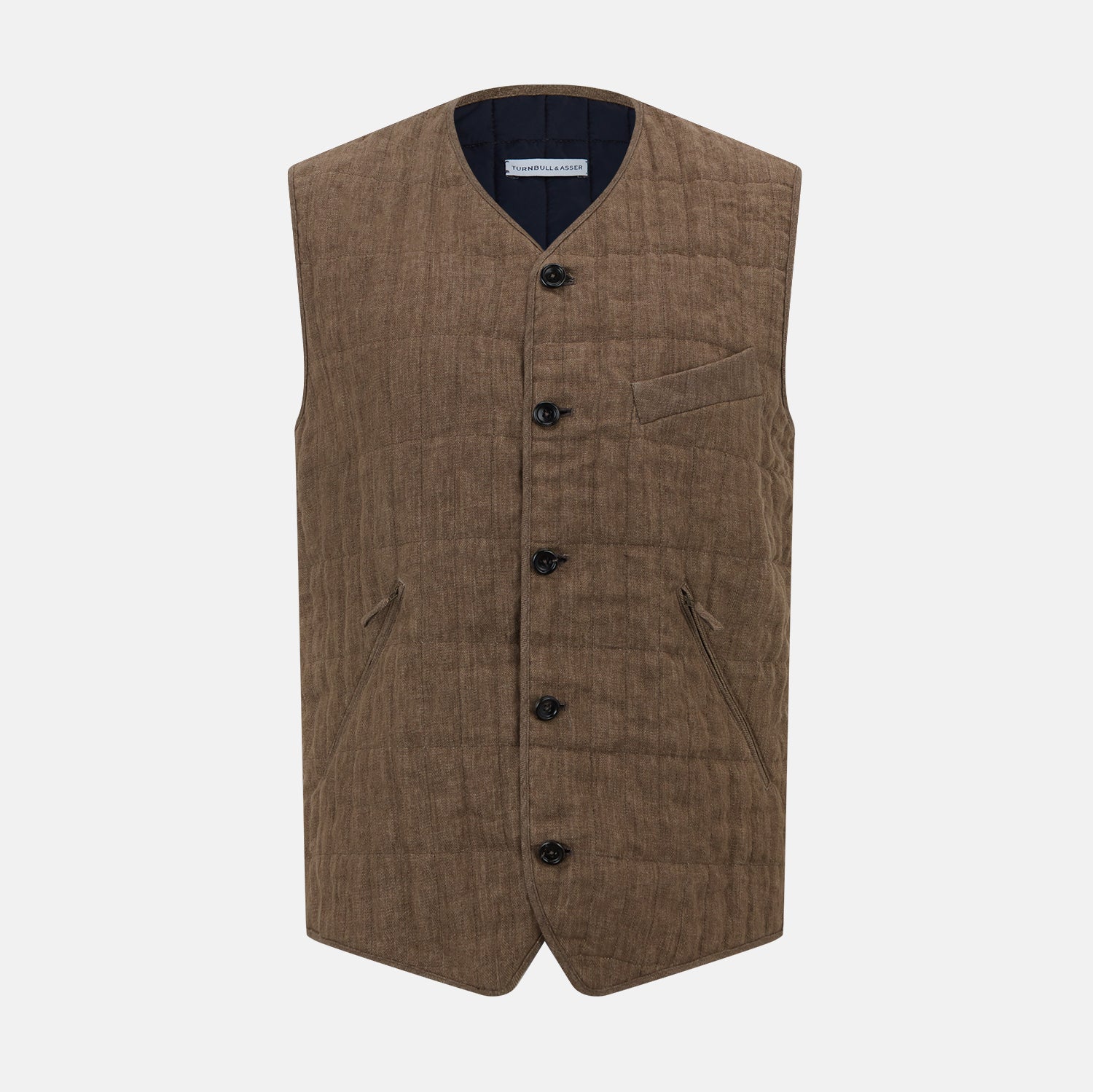 Pine Cone Quilted Linen Herringbone Waistcoat