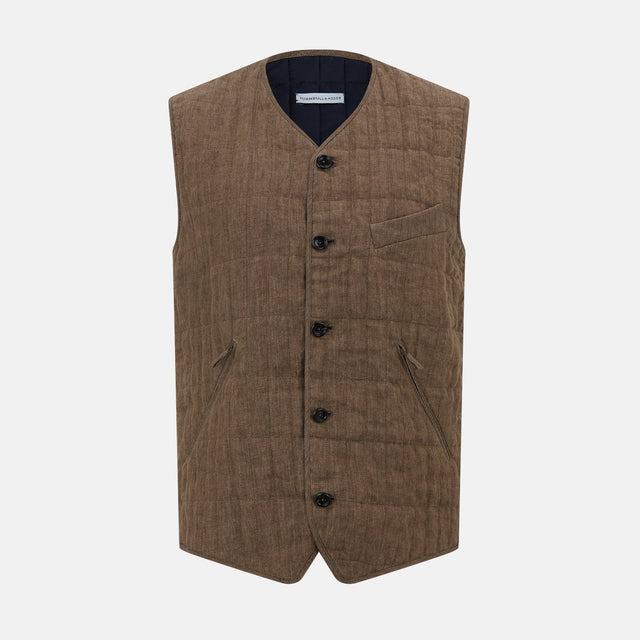 Pine Cone Quilted Linen Herringbone Waistcoat
