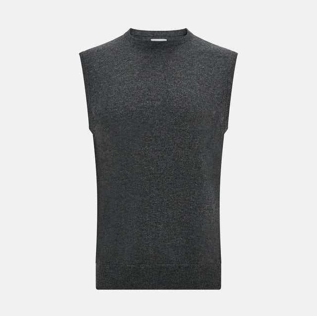 Charcoal Grey Cashmere Round Neck Vest