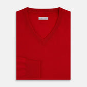 Red Fine Merino V Neck Jumper