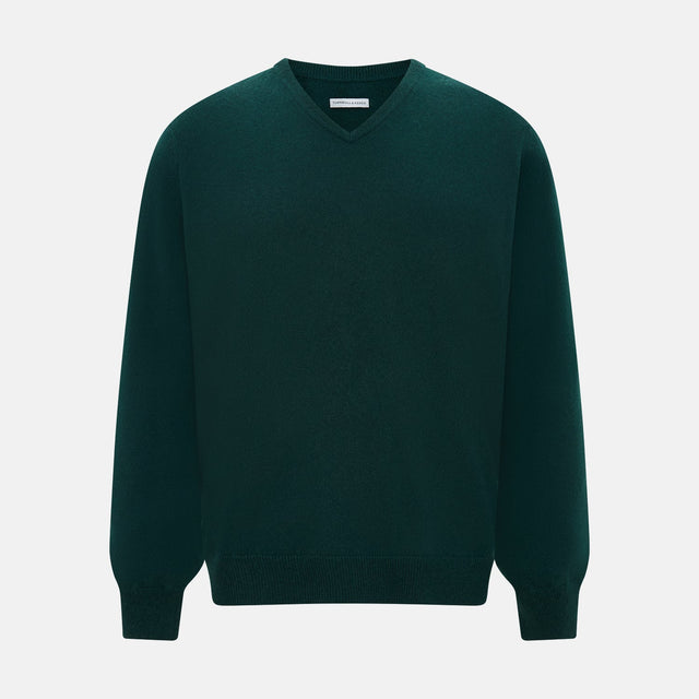 Forest Green Cashmere V-neck Jumper