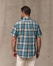 Short Sleeve Madras Popover Shirt - Gray / Teal Multicolor