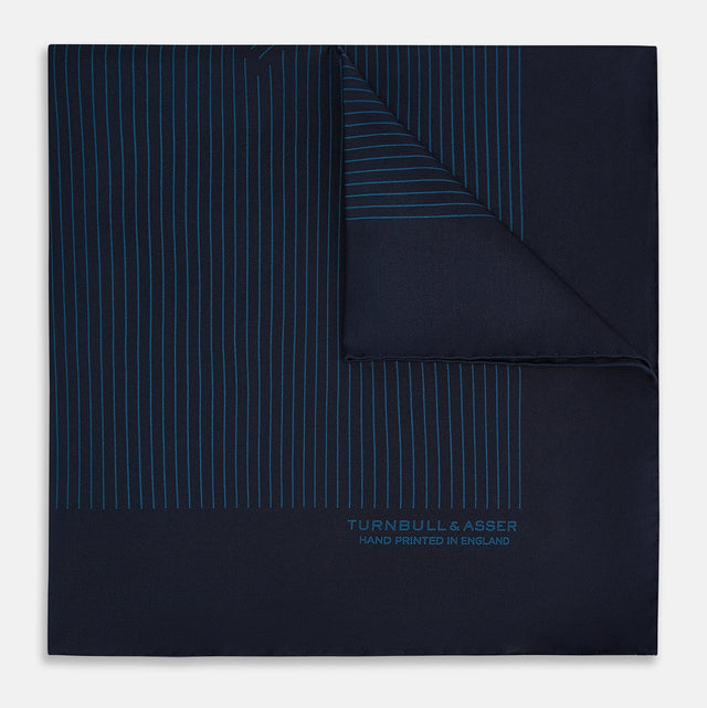 Navy and Blue Stripe Silk Pocket Square