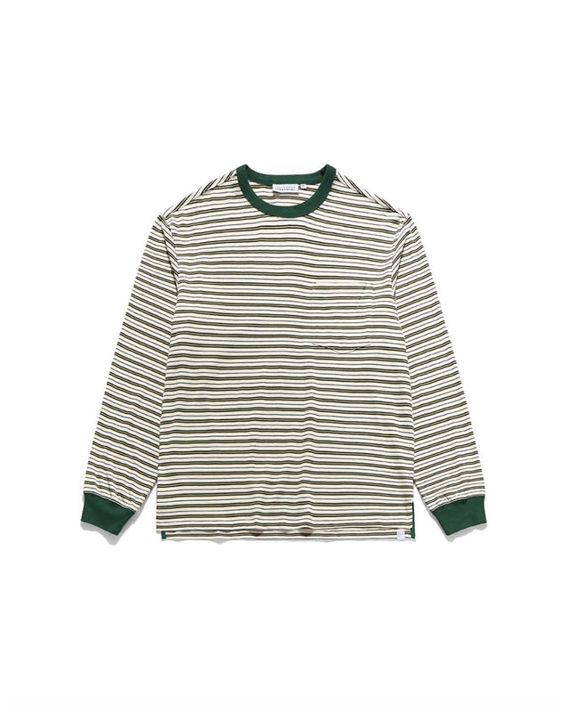 STRIPE POCKET L.S T-SHIRTS / CREAM & GREEN