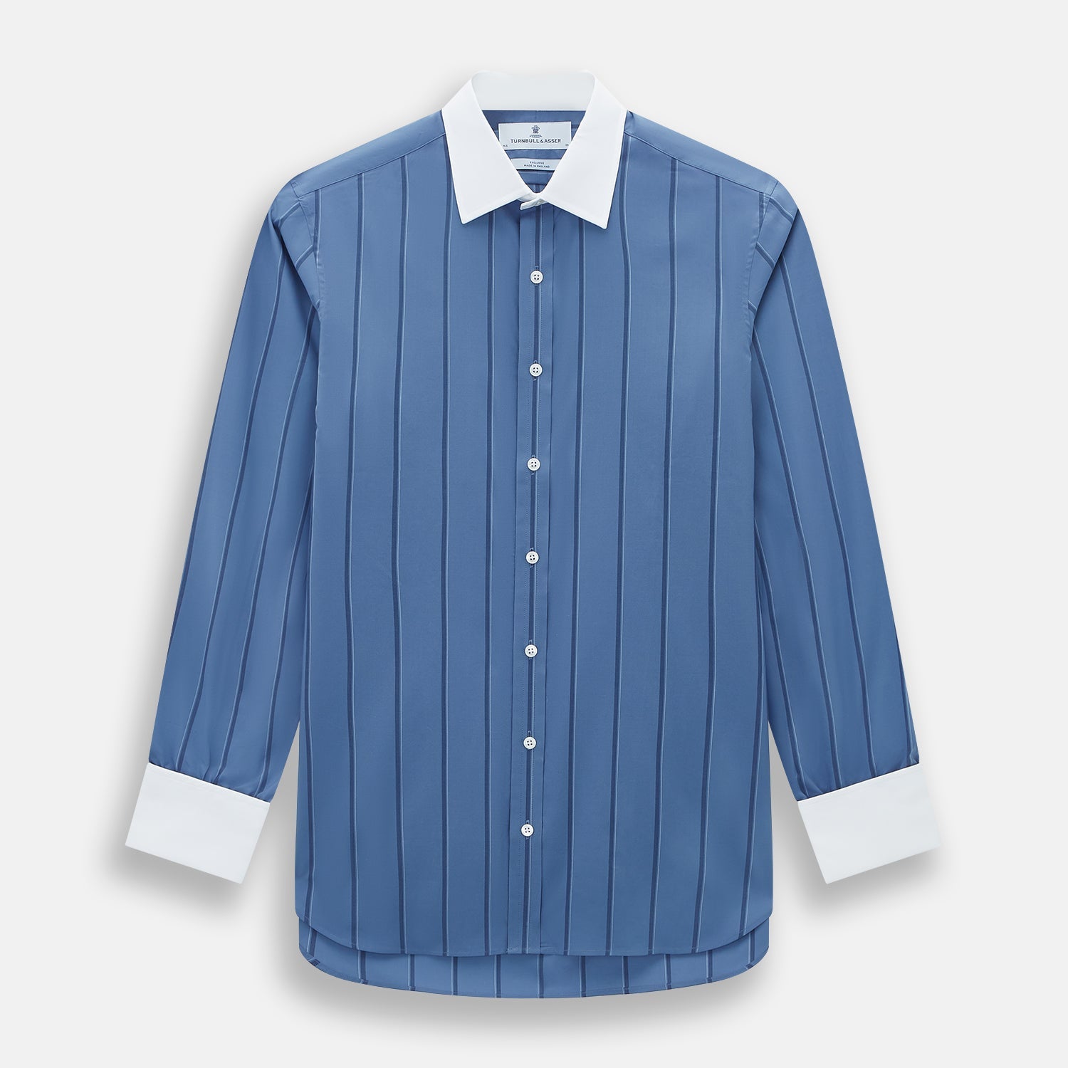 Grey Track Stripe Shirt With Contrast T A Collar And Cuffs