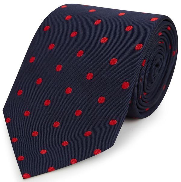 Navy Red Churchill Spot Woven Silk Tie