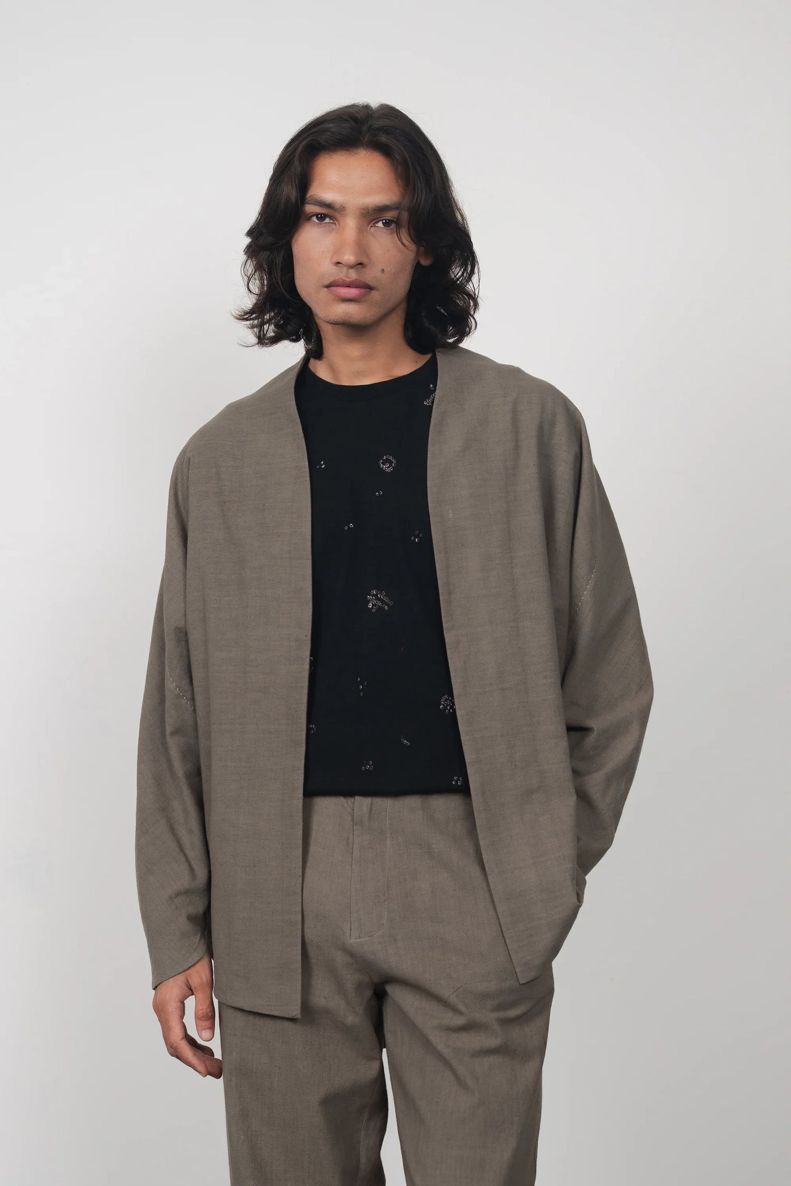 Ash Grey Handspun Textured Shrug