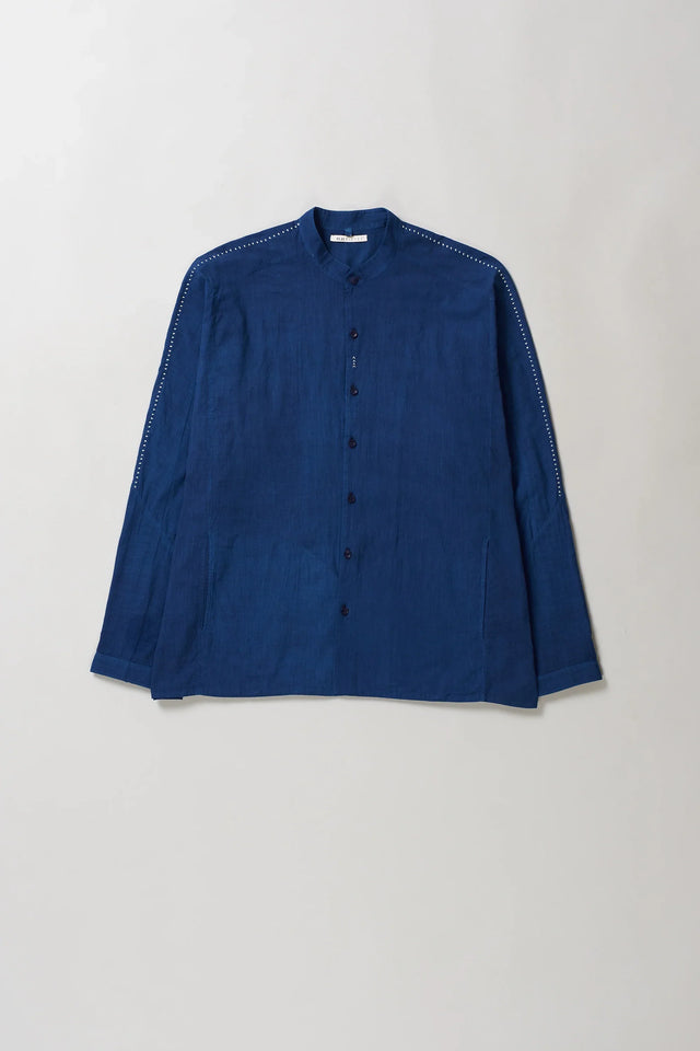 Medium Indigo Band Collar Mul Shirt