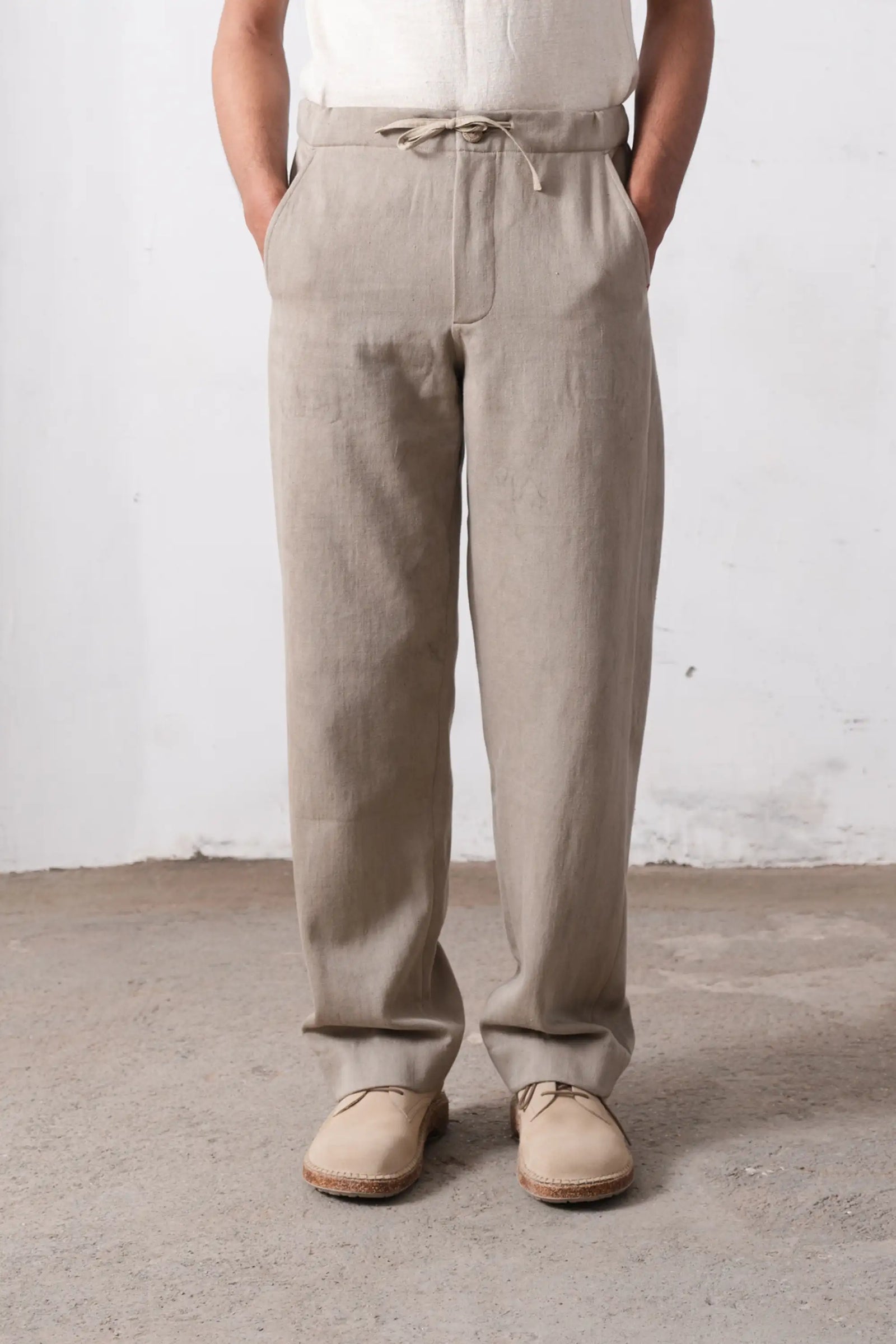 Ash Grey Relaxed Trousers With Drawstring