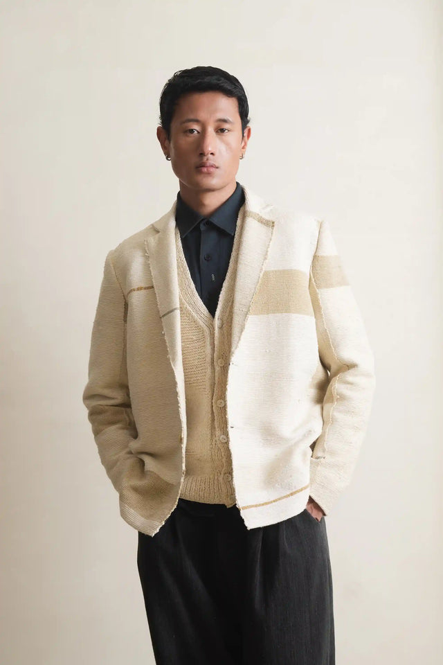 Statement Patchwork Jacket in Ecru