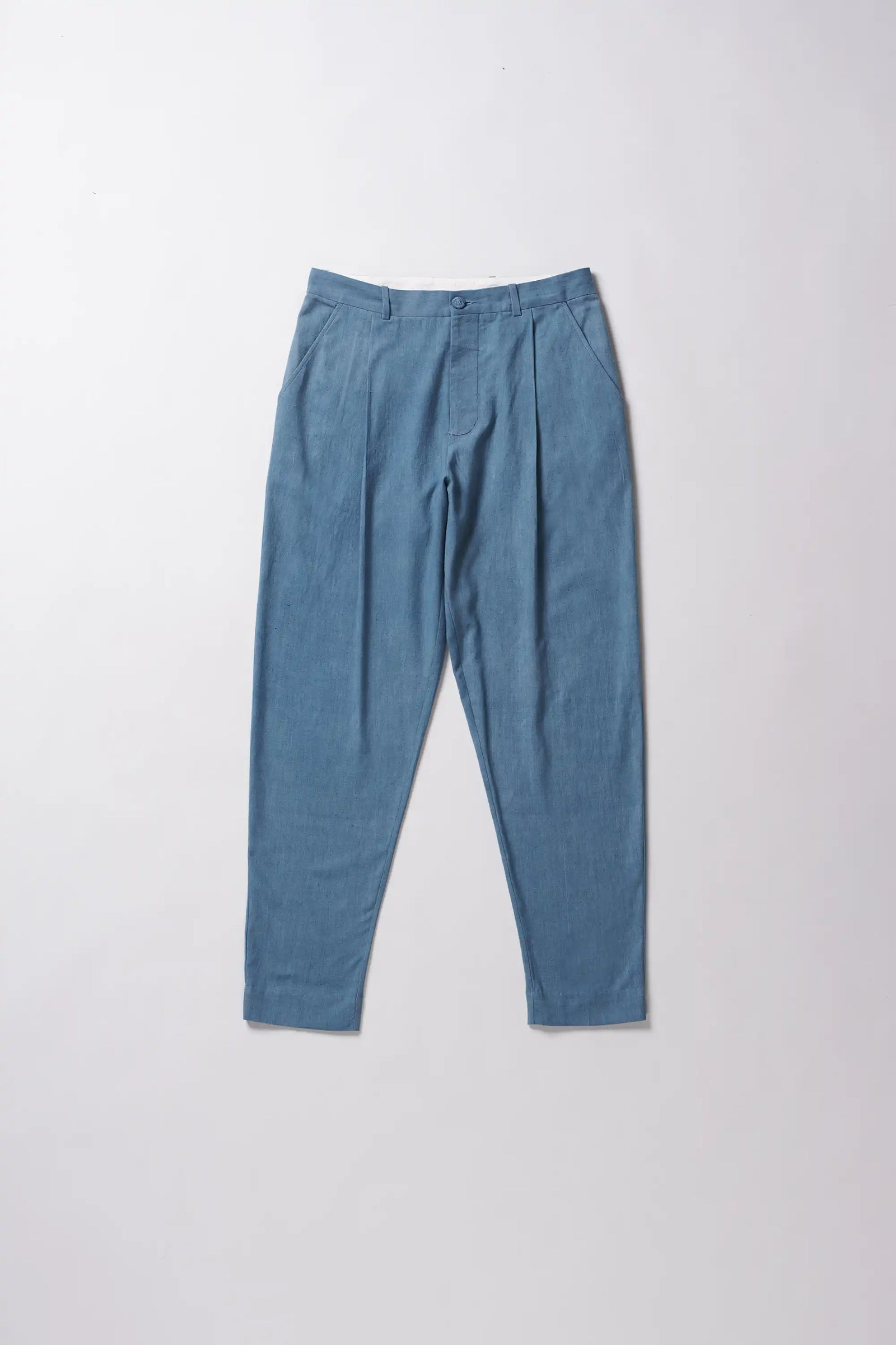 Powder Blue Tapered Pleated Pants