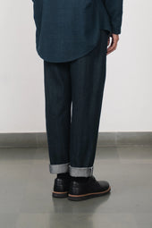 Midnight Indigo Denim Pleated Trousers