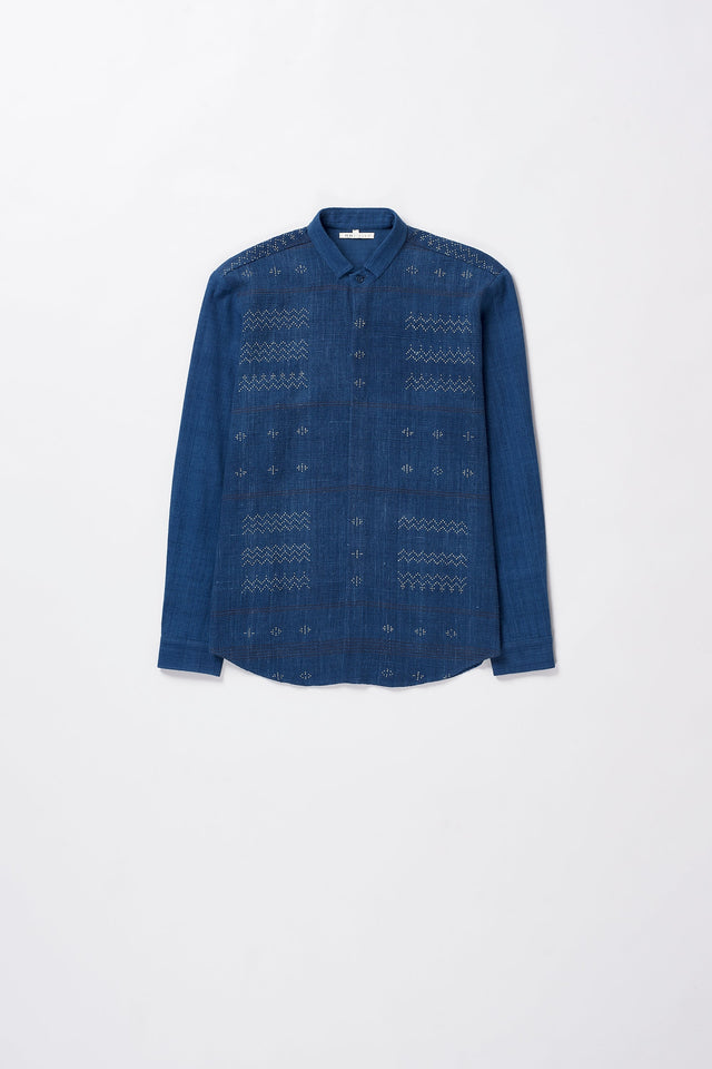 Tangaliya Concealed Placket Shirt in Medium Indigo