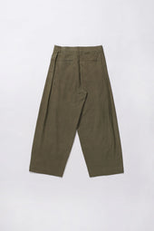 Khakhi Green Cotton Pleated Trousers