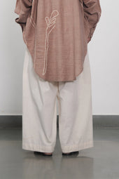 Ecru Cotton Pleated Trousers