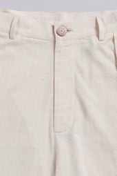 Ecru Cotton Pleated Trousers