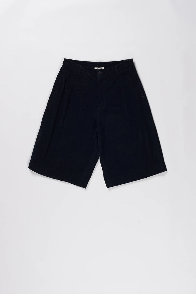 Pleated Corduroy Shorts in Black