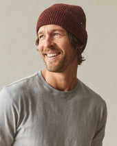 Cuffed Marled Merino Wool Beanie - Marled Rust Black
