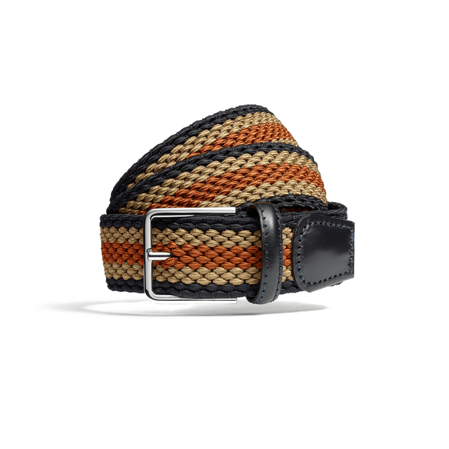 Roland-Garros Elastic Belt [Navy, taupe, clay orange braid with navy calfskin]