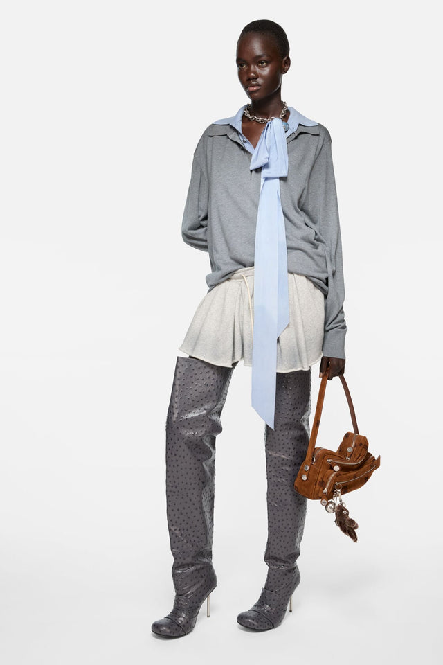 Layered silk polo knit