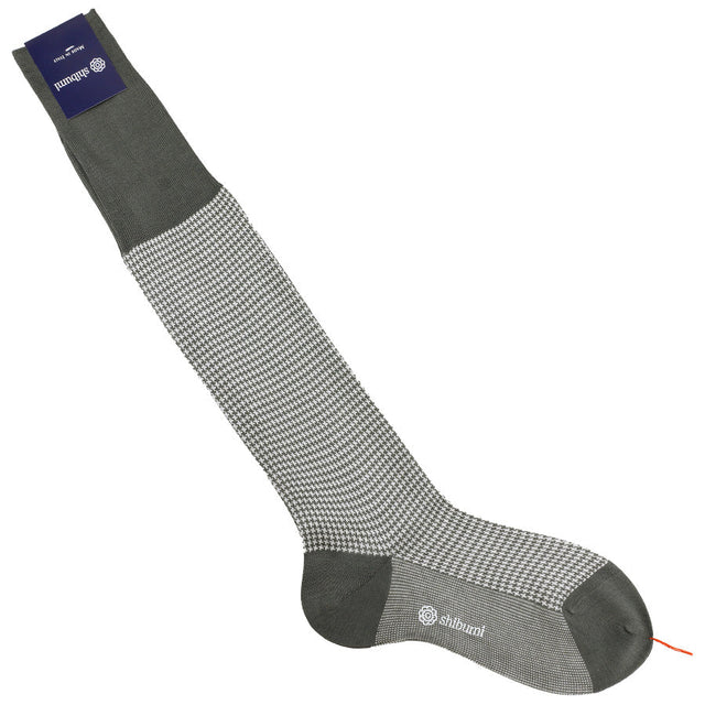 Knee Socks - Houndstooth - Mid Grey - Pure Cotton