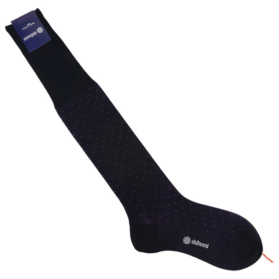 Knee Socks Dots Eggplant Pure Cotton