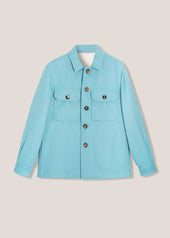 AAMENOFI LIGHT BLUE COTTON JACKET WITH FRONTAL POCKETS