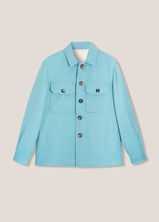 AAMENOFI LIGHT BLUE COTTON JACKET WITH FRONTAL POCKETS