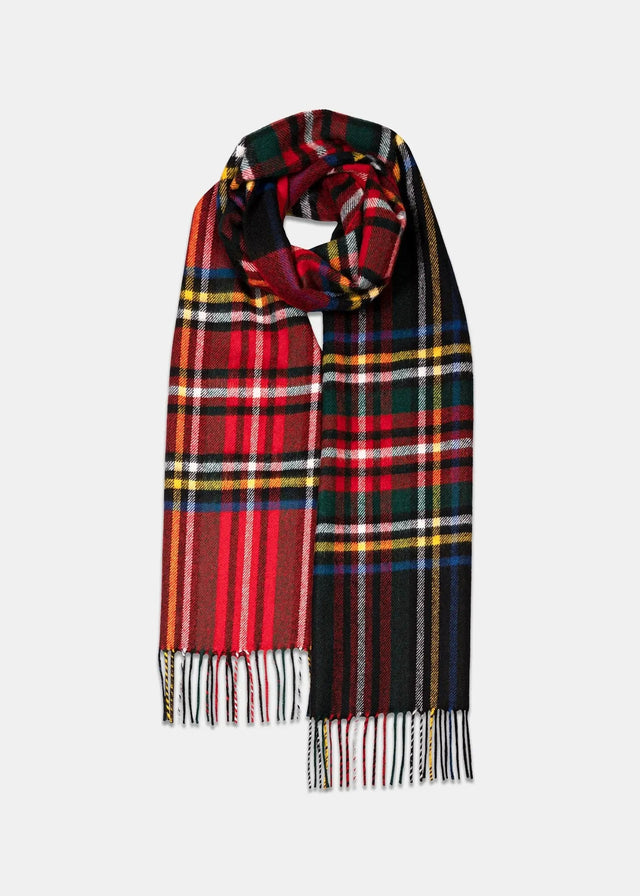 Unisex Oversized Lambswool Scarf Black Royal Stewart